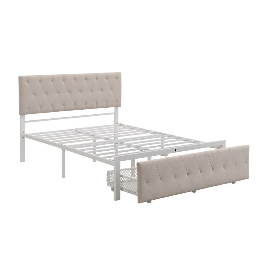 New of the Year Full size storage bed Metal platform bed A large drawer beige for easy assembly