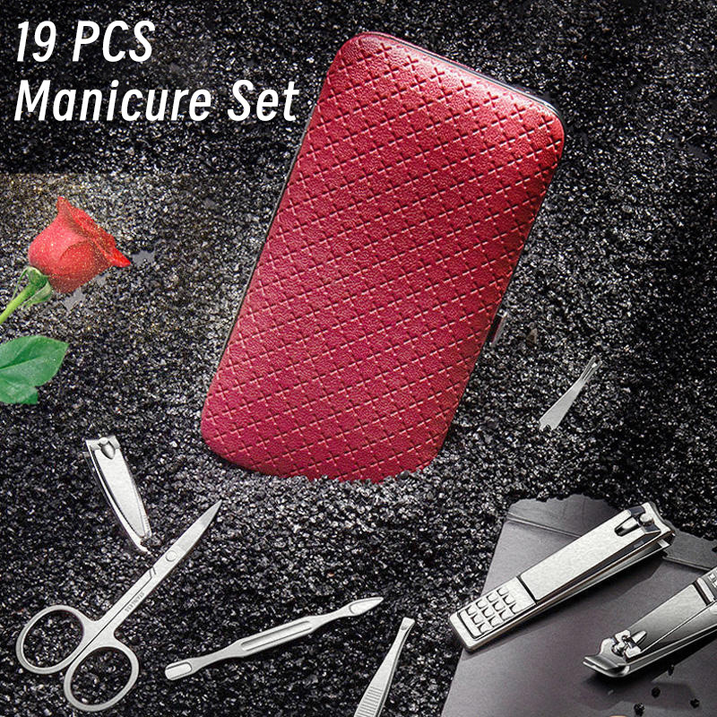 Professional 19 Pcs Manicure Set Stainless Steel Pedicure Set Nail Clipper Manicure Tools Grooming Kit with Portable Case