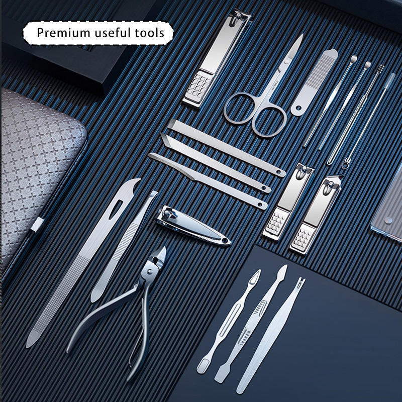 Professional 19 Pcs Manicure Set Stainless Steel Pedicure Set Nail Clipper Manicure Tools Grooming Kit with Portable Case