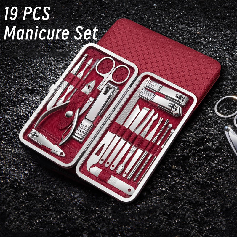 Professional 19 Pcs Manicure Set Stainless Steel Pedicure Set Nail Clipper Manicure Tools Grooming Kit with Portable Case