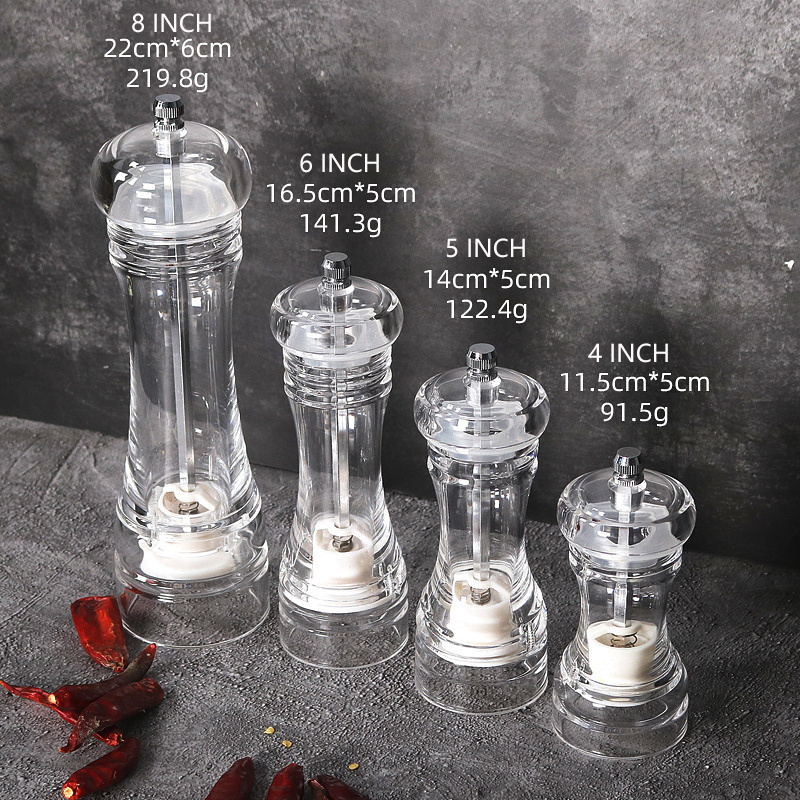 Adjustable kitchen accessories tools transparent  acrylic salt and pepper grinder salt and pepper mill