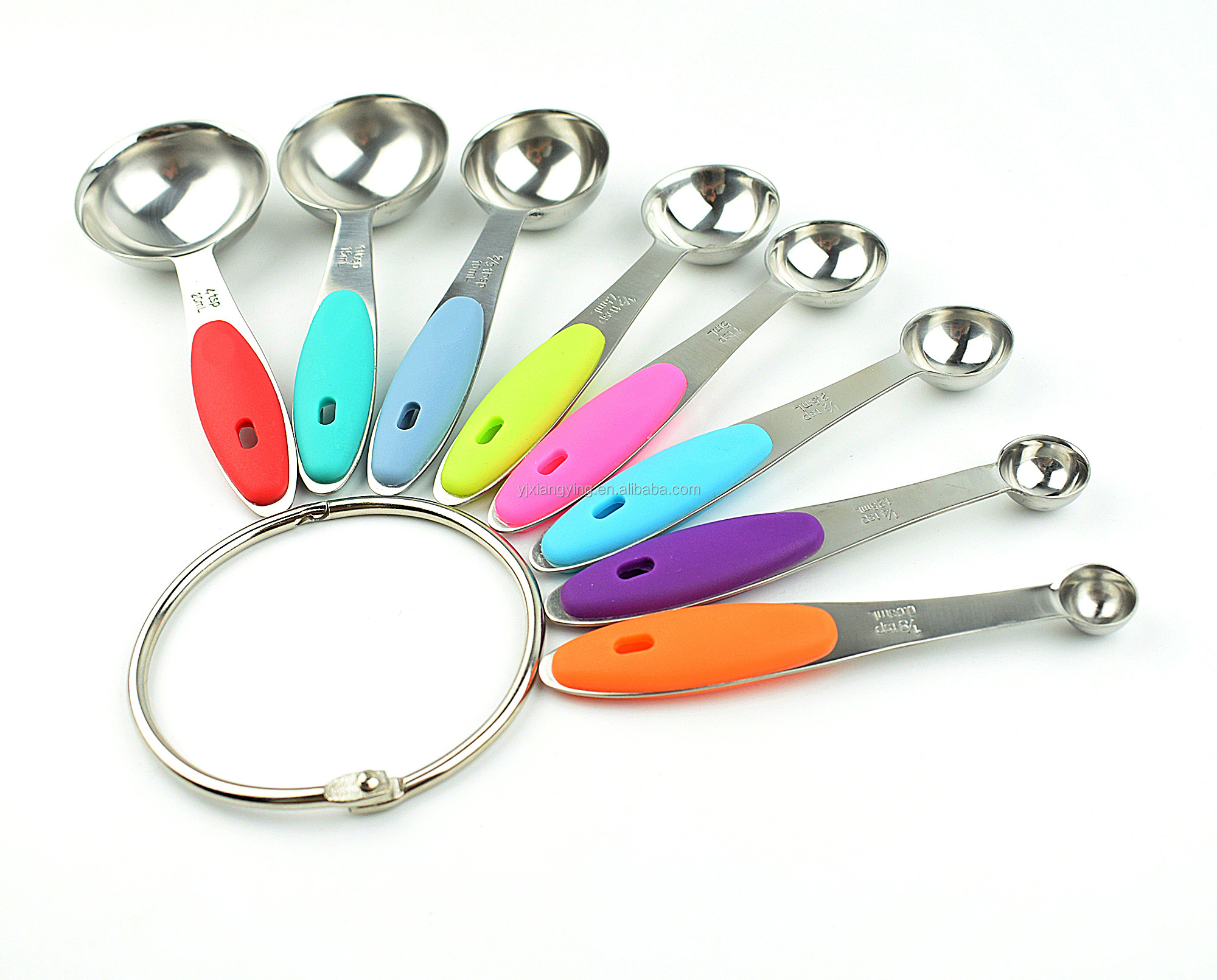 hot sale kitchen accessories gadgets tools 8pcs silicone handle stainless steel measuring cups and spoons