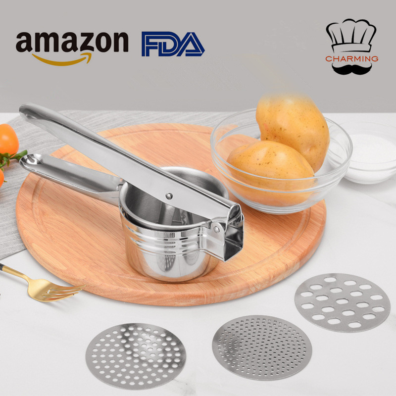 Amazon Home Kitchen Gadget Accessories Manual Stainless Steel Fruit Vegetable Ricer Mashed Potato Mixer Presser Masher