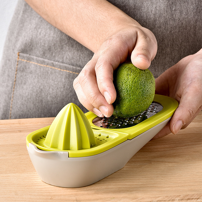 Green Plastic Kitchen Gadgets Multifunction Manual Garlic Press Grater Lemon Squeezer With Container