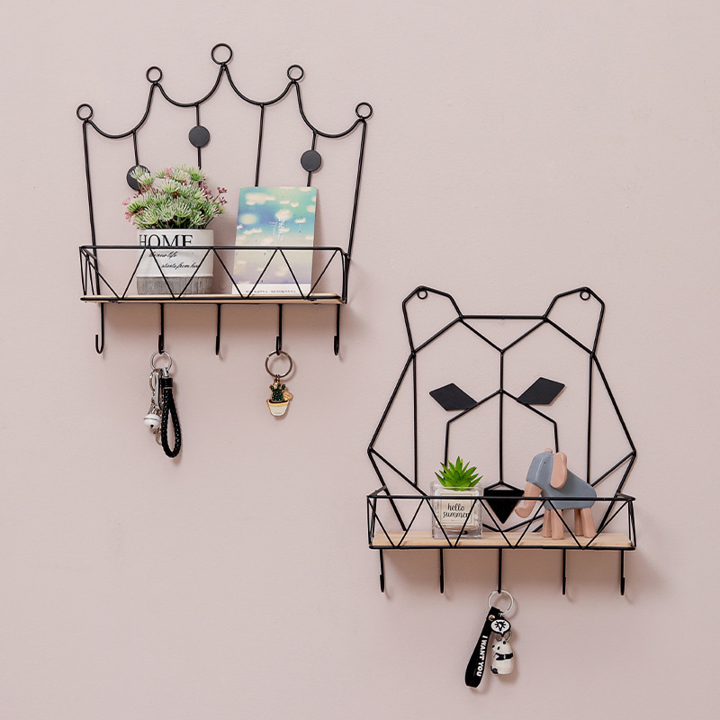 Custom Indoor Iron Art Gold Wall Holder Small Animal with Hook Home Decor Wall Hanging Geometric Storage Rack