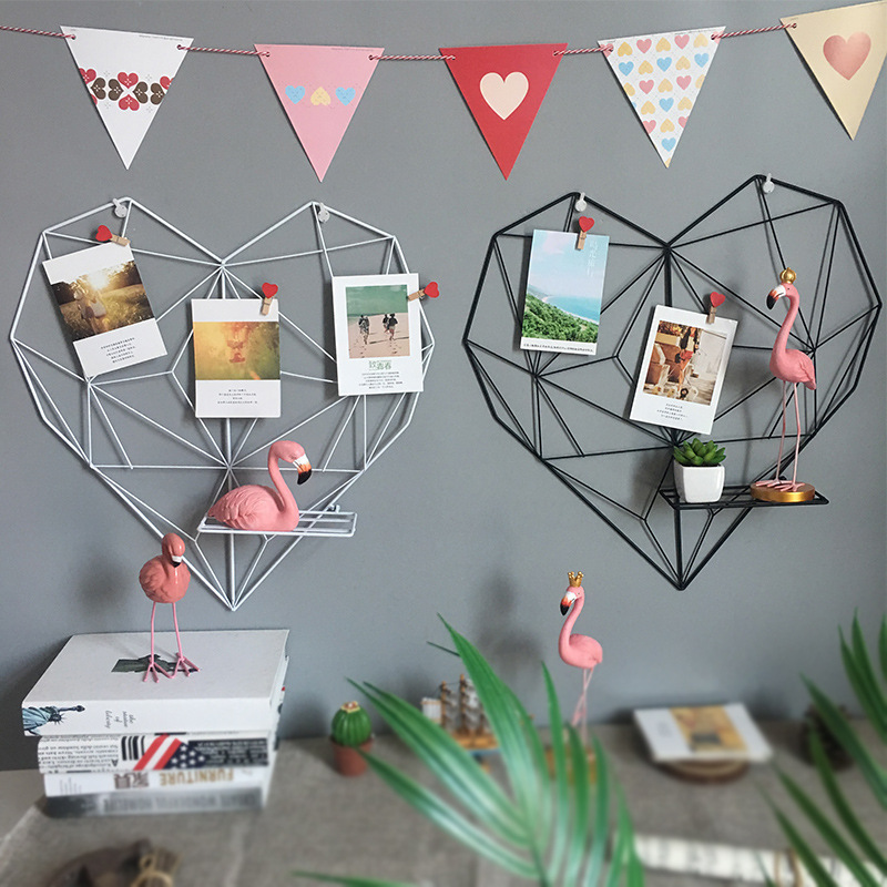 Factory Creative Dormitory Living Room Bedroom Layout Metal Heart-Shaped Girl Grid Photo Wall Decor for Home