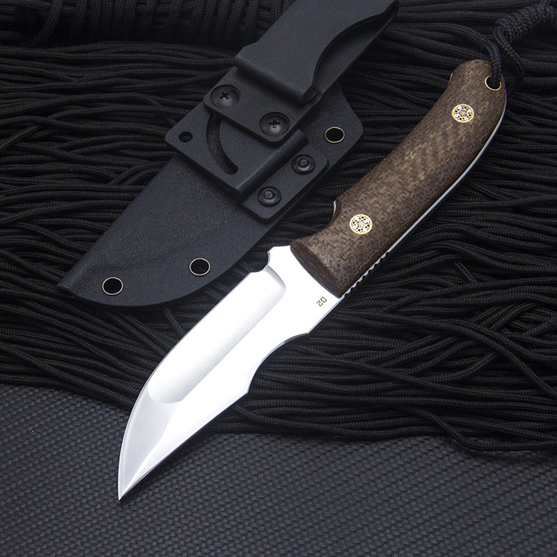 Full Tang D2 Steel Flax Fiber Handle Camping Survival Fixed Blade Knife Hunting With Kydex Sheath