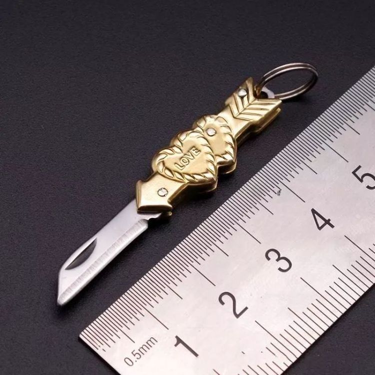 Promotional Folding Brass Keychain Blade Knife Gift Mini Pocket Knife for small tool