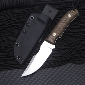 Full Tang D2 Steel Flax Fiber Handle Camping Survival Fixed Blade Knife Hunting With Kydex Sheath