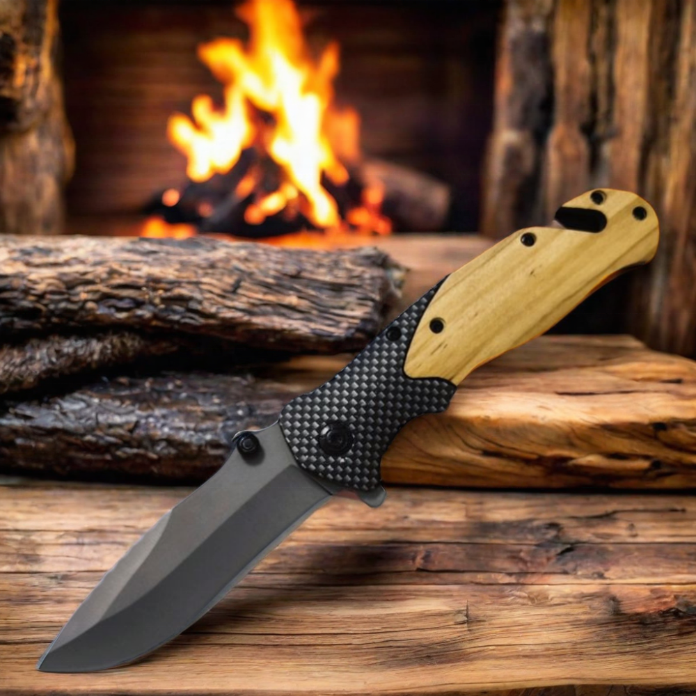 X50 Custom Logo OliveWood Handle Tiny Knife  Outdoor Knives Folding Titanium Coated Survival Rescue Camping Wood Pocket Knife