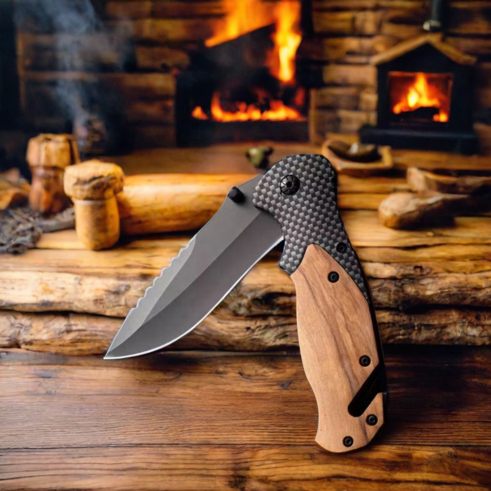 X50 Custom Logo OliveWood Handle Tiny Knife  Outdoor Knives Folding Titanium Coated Survival Rescue Camping Wood Pocket Knife