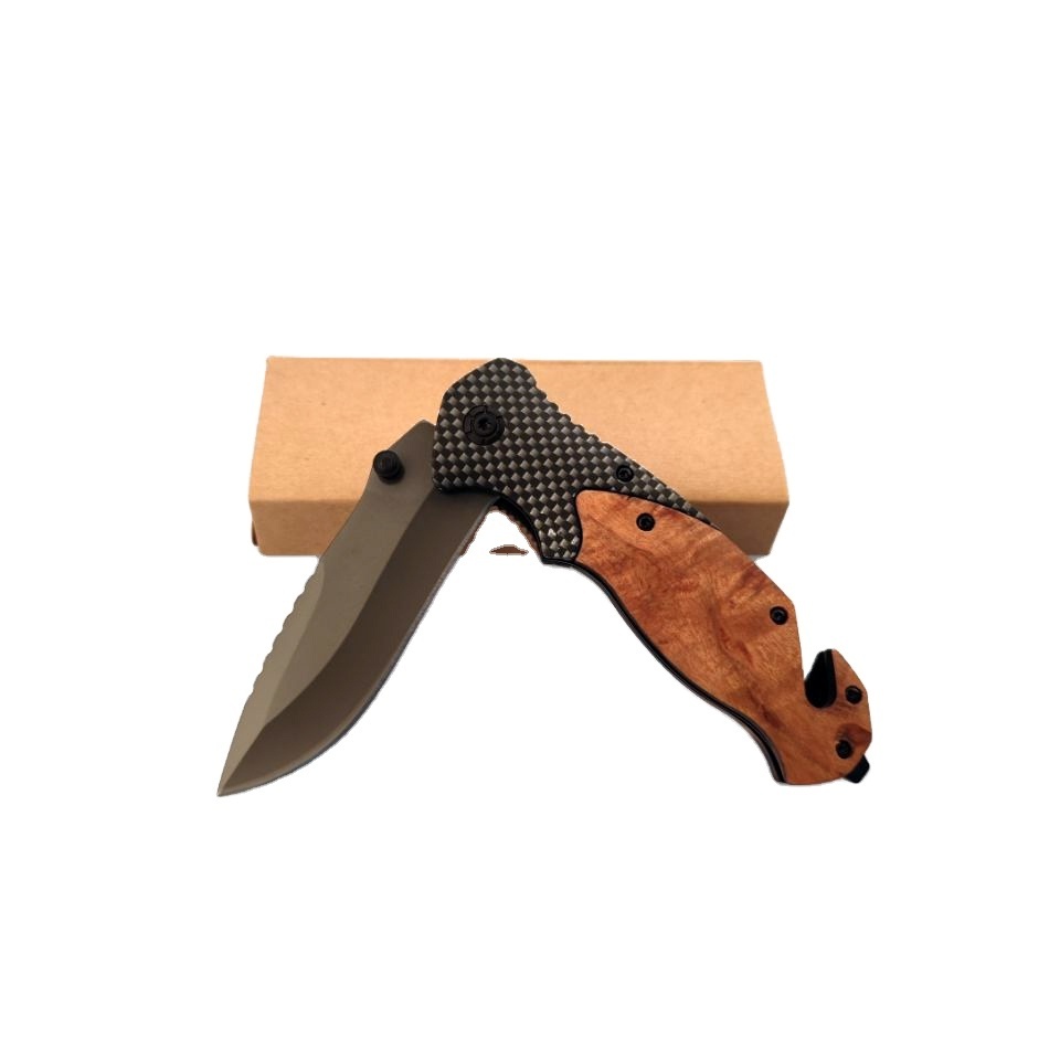 Wholesale X50 Blank Blade Camping Survival Pocket Hunting Titanium Folding Knife With Shadow Wood Handle