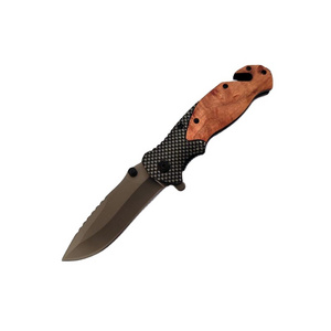 Wholesale X50 Blank Blade Camping Survival Pocket Hunting Titanium Folding Knife With Shadow Wood Handle