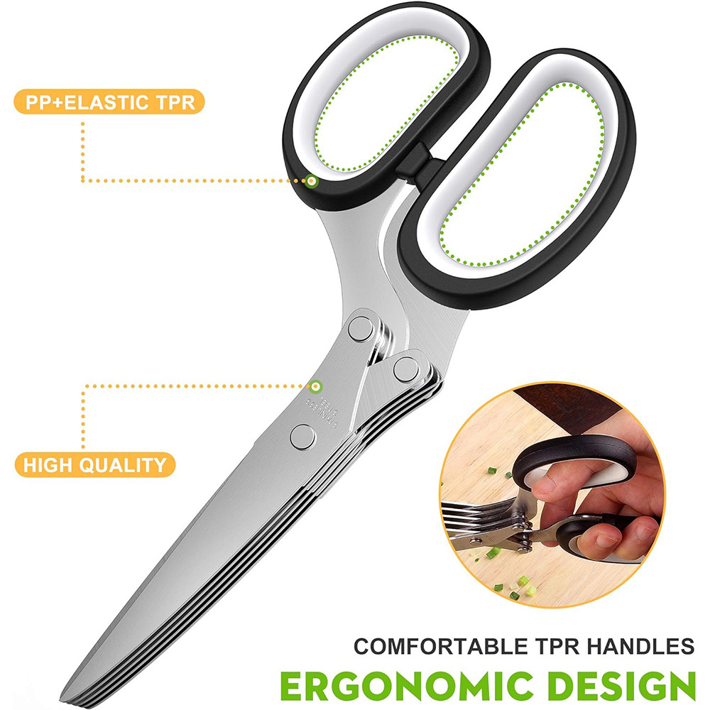 Cool Kitchen Gadgets  Cutting Fresh Garden Herbs Stainless Steel 5 Blades Herb Cutter Shears Herb Scissors for Sale