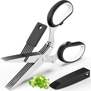 Cool Kitchen Gadgets  Cutting Fresh Garden Herbs Stainless Steel 5 Blades Herb Cutter Shears Herb Scissors for Sale