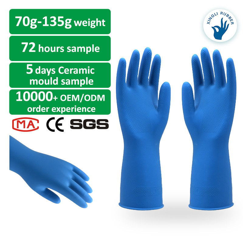 OEM Customized Blue waterproof oil acid resistant industrial Anti Chemical Hand Protection Safety Rubber Gloves