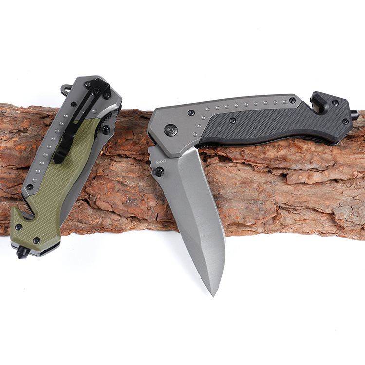 Titanium-plated outdoor folding knife 3CR13 steel blade Wilderness survival hunting knife with G10 handle