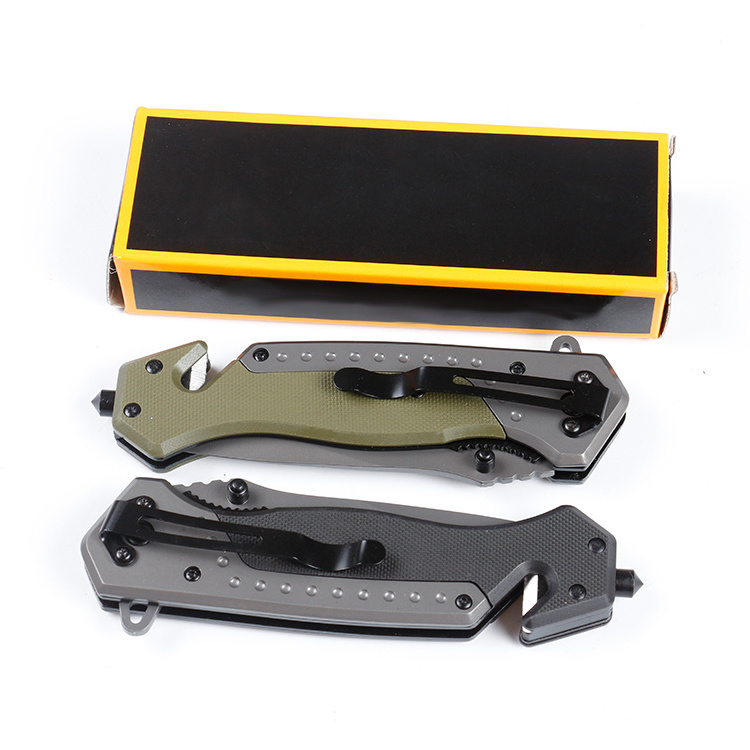 Titanium-plated outdoor folding knife 3CR13 steel blade Wilderness survival hunting knife with G10 handle