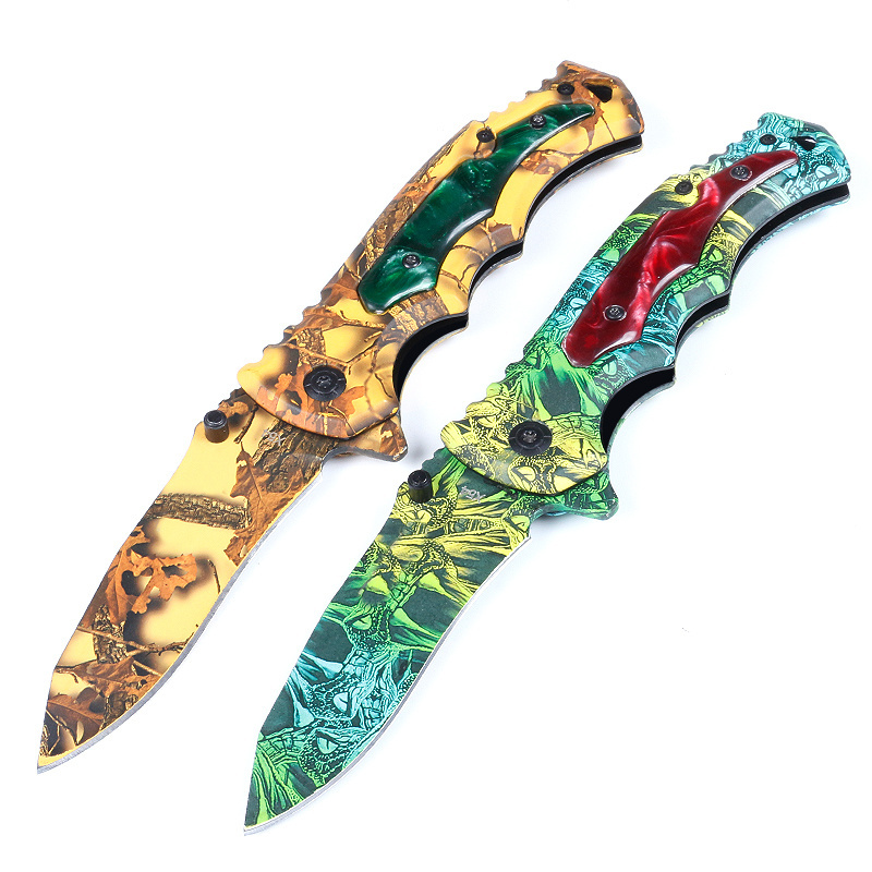 Camouflage 440 stainless steel versatile Gift folding knife Survival outdoor camping tool pocket knife with steel sheet handle