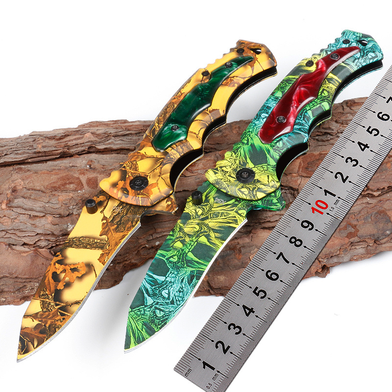 Camouflage 440 stainless steel versatile Gift folding knife Survival outdoor camping tool pocket knife with steel sheet handle