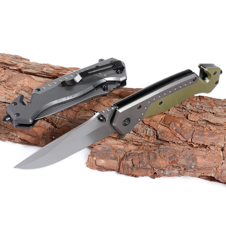 Titanium-plated outdoor folding knife 3CR13 steel blade Wilderness survival hunting knife with G10 handle