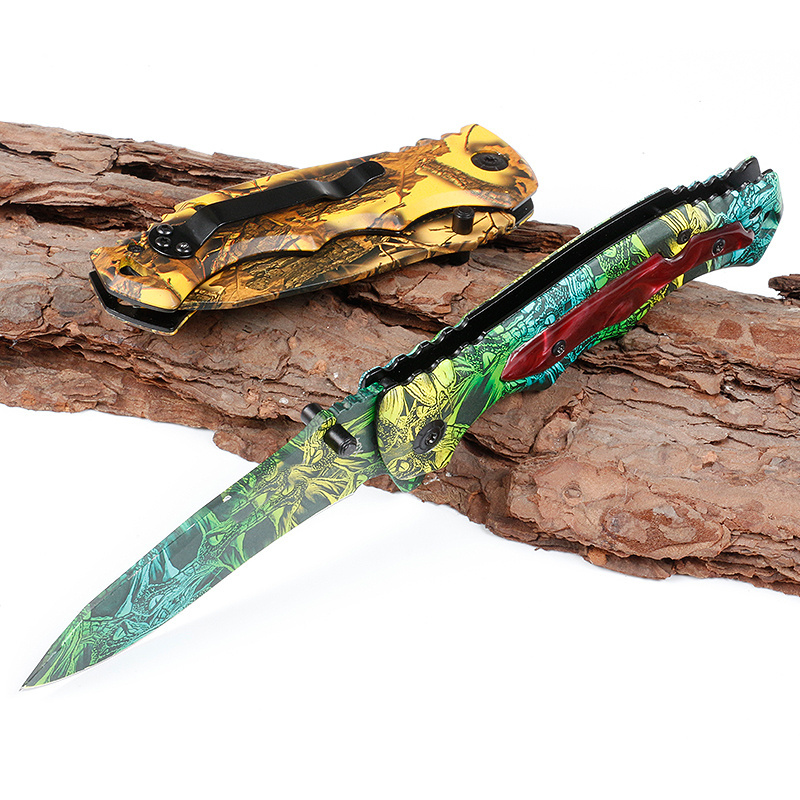 Camouflage 440 stainless steel versatile Gift folding knife Survival outdoor camping tool pocket knife with steel sheet handle