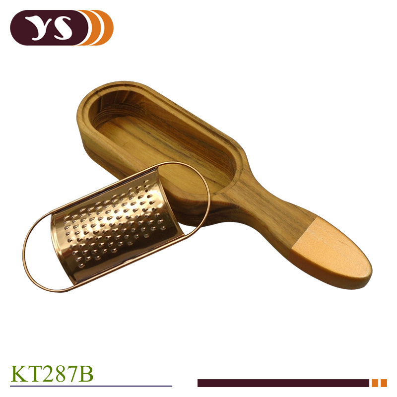 Golden Painting Handheld parmesan cheese grater with wooden storage container