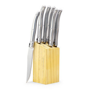 Laguiole style stainless steel steak knives and wooden knife block