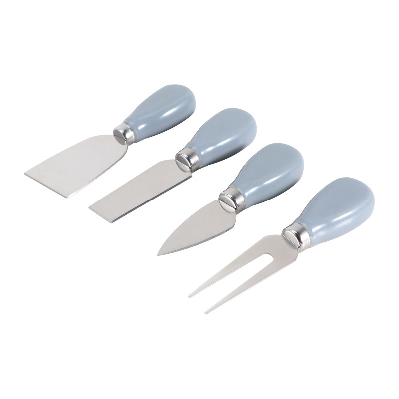 4 Pcs Set Marble Pattern Metal Stainless Steel Cutter Cheese Knife Set with Grey Ceramic Handle