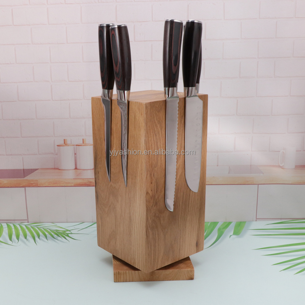 Kitchenware Multifunction Utility Organizers 360 Degree Rotatable Oak wood Knife Holder knife block Stand