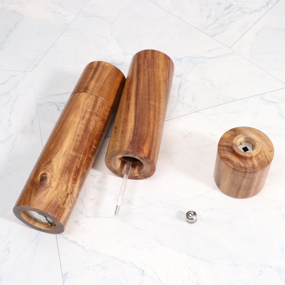 Kitchen Acacia Wood Manual Lapping Grinder Salt Peppers Castor Tool Seasoning Pepper Mill Set of 2