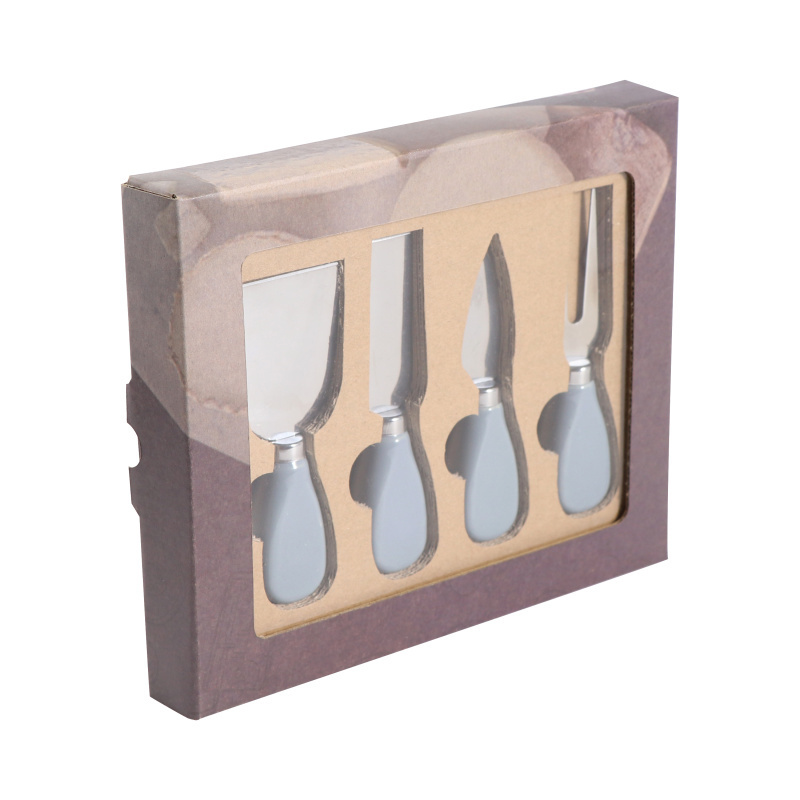 4 Pcs Set Marble Pattern Metal Stainless Steel Cutter Cheese Knife Set with Grey Ceramic Handle