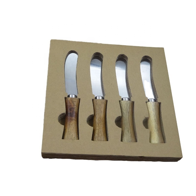 Stainless steel butter knife with acacia wood handle cheese spreader set