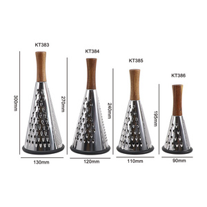 Top Sell Stainless Steel 3 Side Fruit Vegetable Professional Cheese Grater Cone Multifunction Grater with Wood Handle