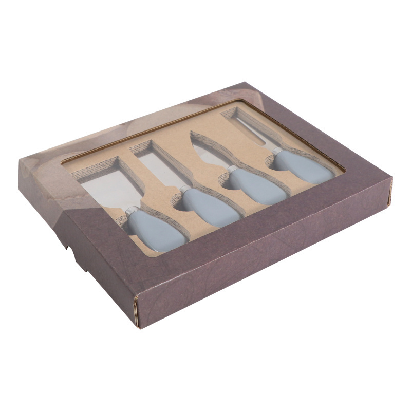 4 Pcs Set Marble Pattern Metal Stainless Steel Cutter Cheese Knife Set with Grey Ceramic Handle