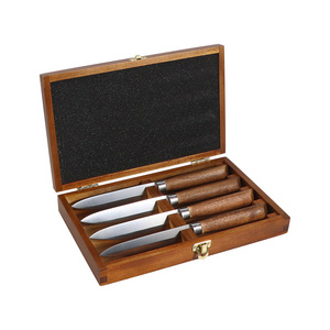 Kitchen Gift Knife Set Polished Acacia Handle Set of 4 Steak Knives In Wooden Gift Box