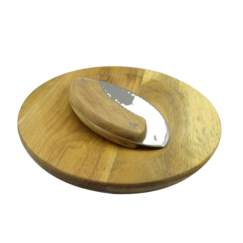 Hot sale acacia wood herb chopping board and mezzaluna cutter