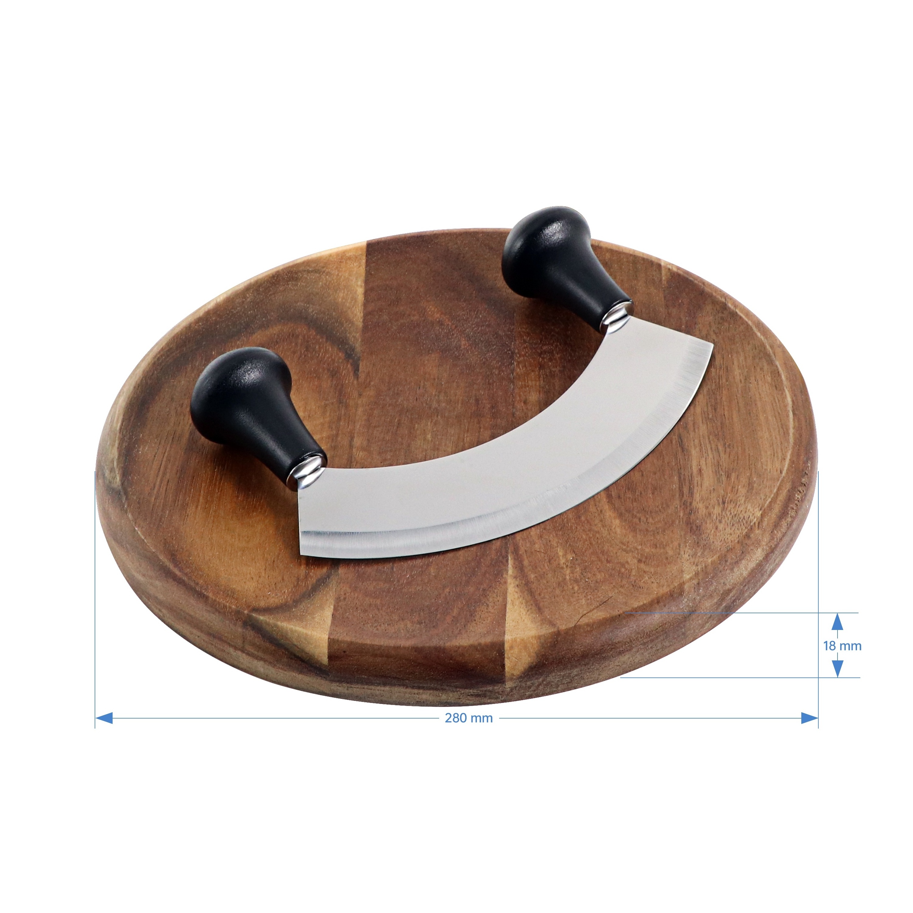 Onion Herb Crescent Chopper and Acacia Wood Cutting Board Mezzaluna Knife