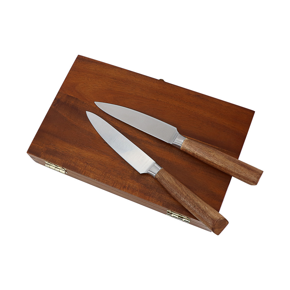 Kitchen Gift Knife Set Polished Acacia Handle Set of 4 Steak Knives In Wooden Gift Box