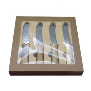 Stainless steel butter knife with acacia wood handle cheese spreader set