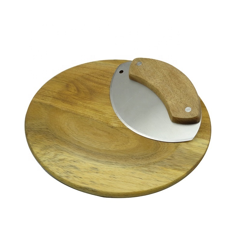 Hot sale acacia wood herb chopping board and mezzaluna cutter