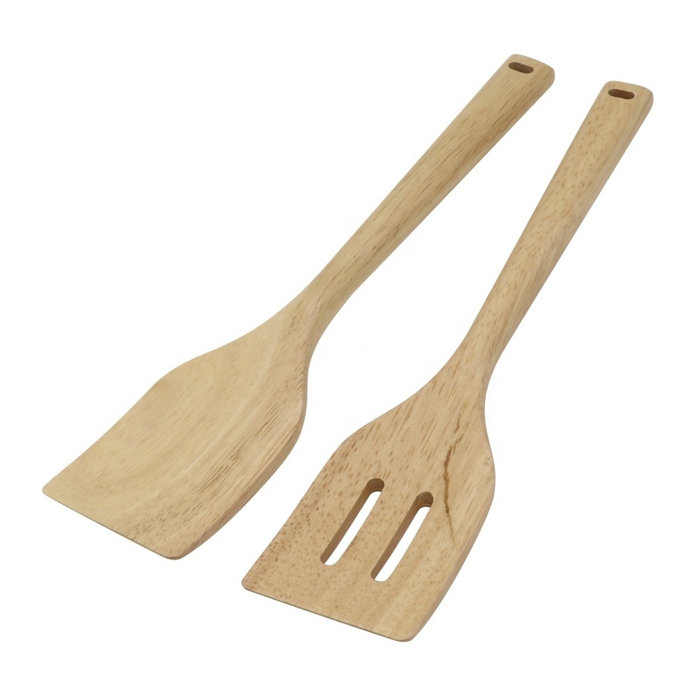 Rubber wood kitchen utensils set 5 piece non-stick wooden utensils for cooking