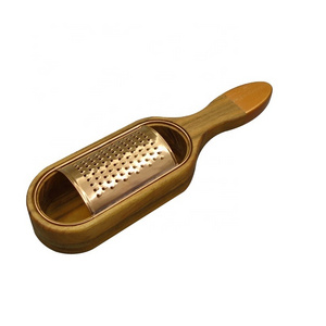 Golden Painting Handheld parmesan cheese grater with wooden storage container