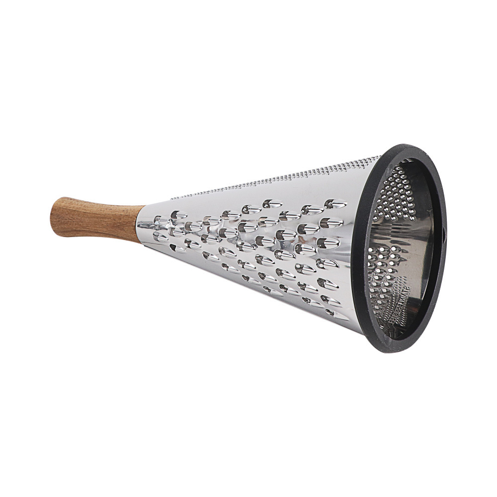 Top Sell Stainless Steel 3 Side Fruit Vegetable Professional Cheese Grater Cone Multifunction Grater with Wood Handle