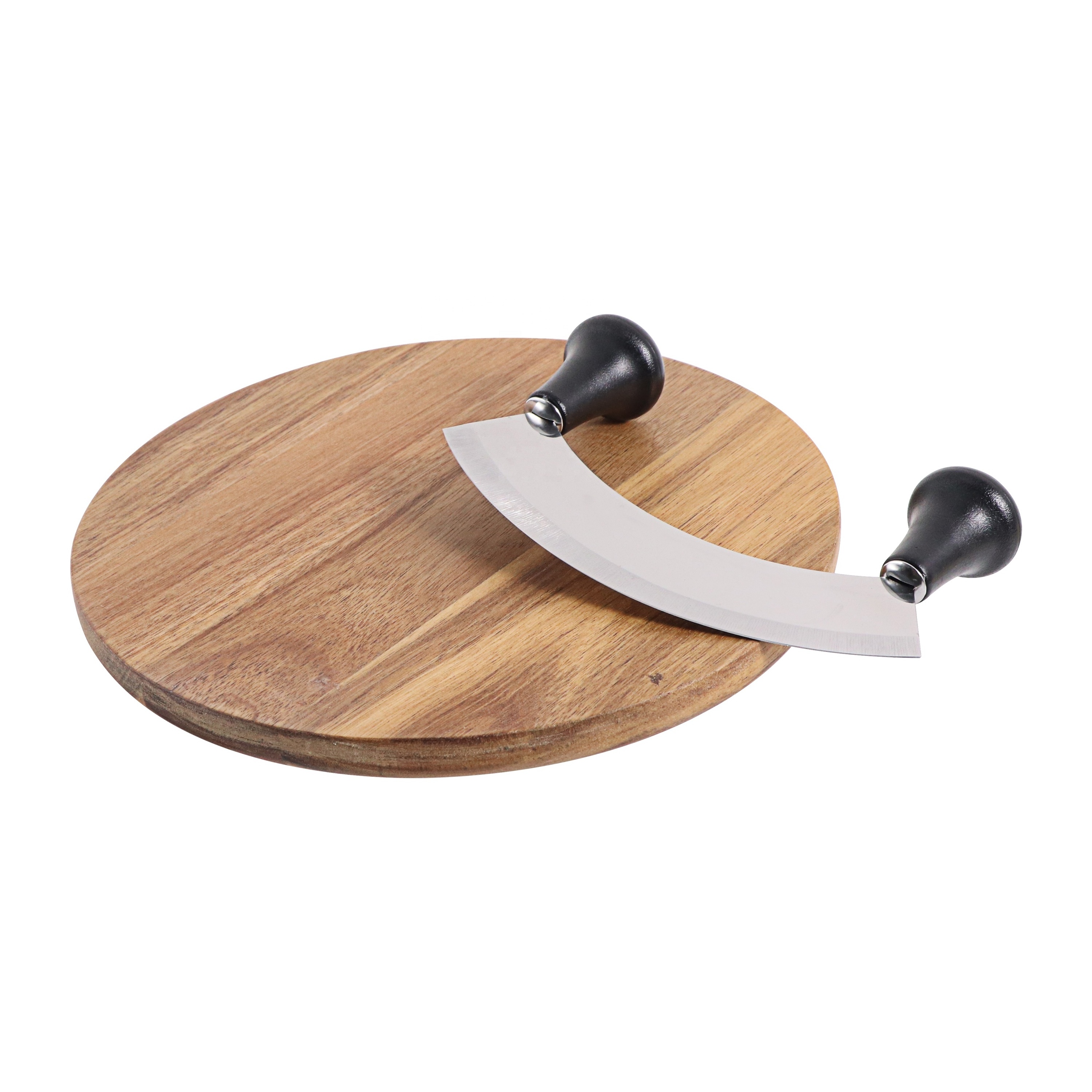 Onion Herb Crescent Chopper and Acacia Wood Cutting Board Mezzaluna Knife