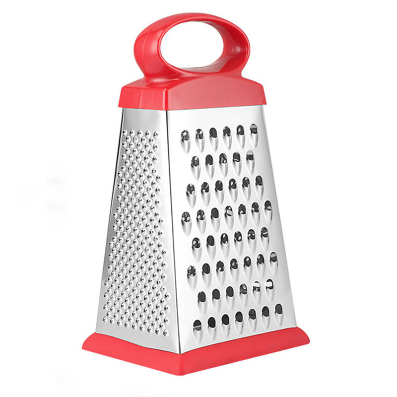 Top selling kitchen accessories stainless steel 4 side cheese grater machine box grater with plastic handle