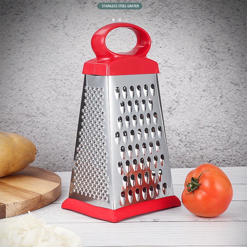 Top selling kitchen accessories stainless steel 4 side cheese grater machine box grater with plastic handle