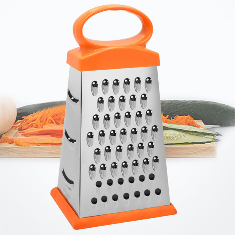 Top selling kitchen accessories stainless steel 4 side cheese grater machine box grater with plastic handle