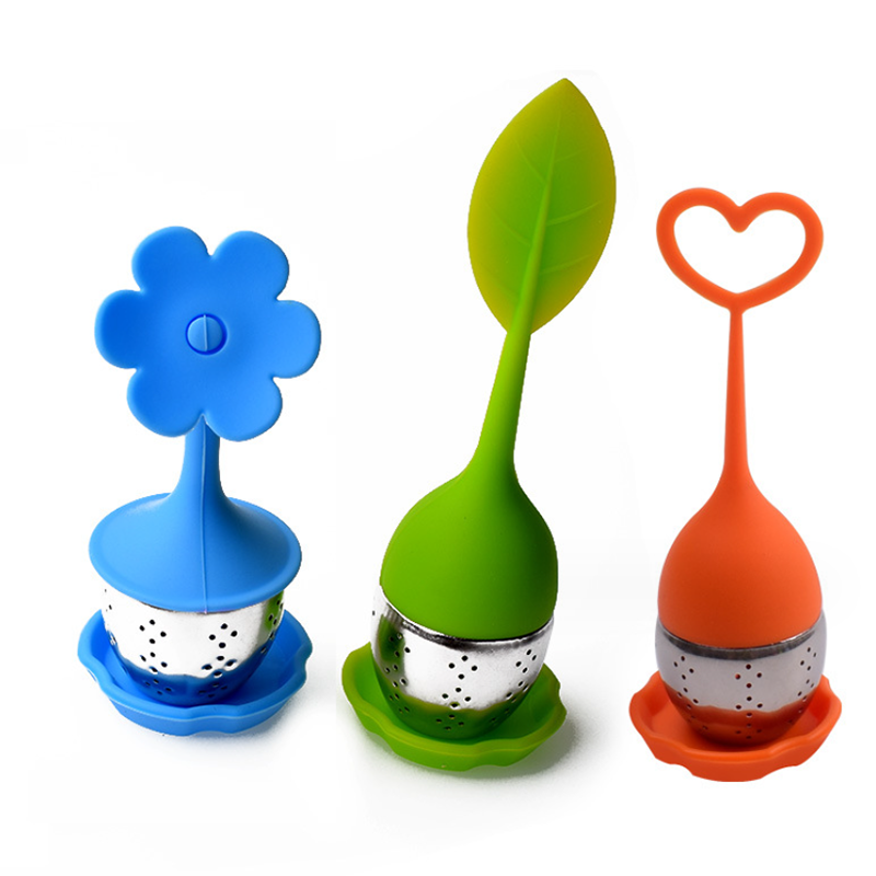 Leaf shape silicone loose tea bottle infuser strainer steeper stainless steel tea ball for loose leaf and herbal tea