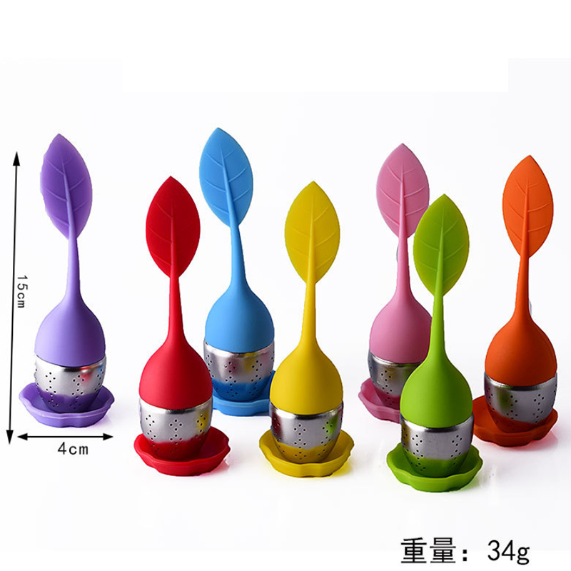 Leaf shape silicone loose tea bottle infuser strainer steeper stainless steel tea ball for loose leaf and herbal tea